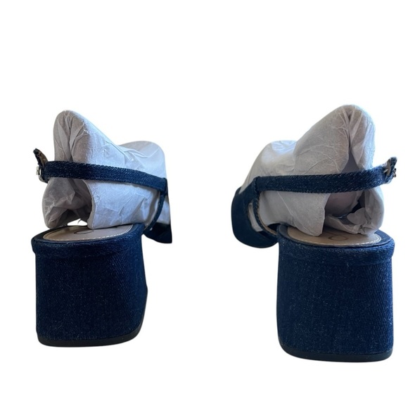 Sam Edelman Tarra Slingback Pumps Black/Navy Denim Block Heel Size 10 New in Box - Picture 10 of 12